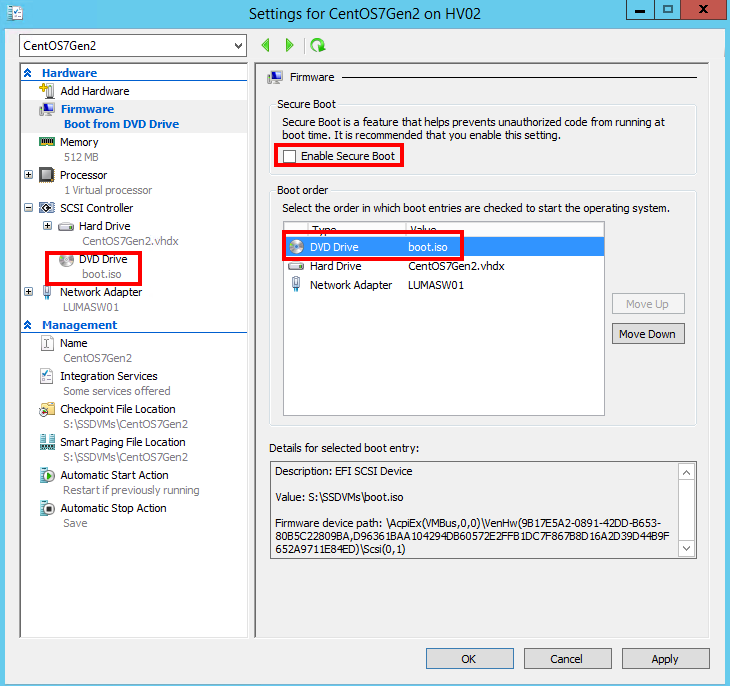 location of cent os efi boot